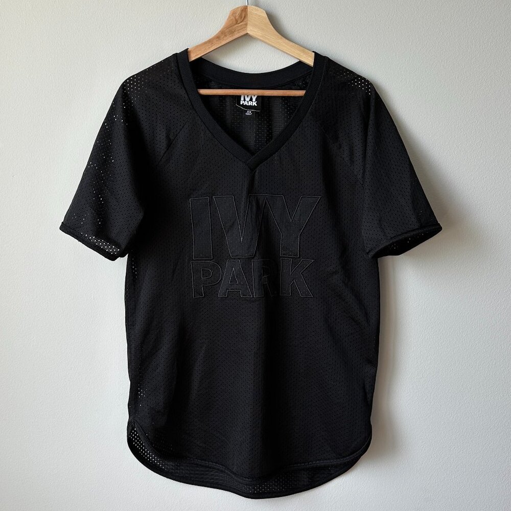 Ivy Park Black Mesh V-Neck Jersey Top | Size XS